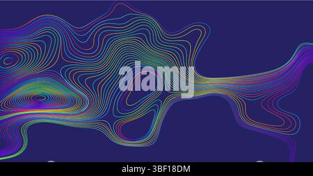 Vector Illustration Background Featuring Multicolored Contour Lines on a Dark Blue Canvas, Showcasing Abstract Patterns and Vibrant Gradients for Stock Vector