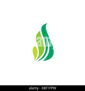 Three green leaf icon in flat style. organic logo design Stock Vector