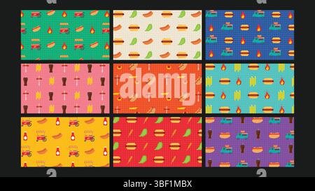 Pixel Food Hot Dog Design Background Set Stock Vector
