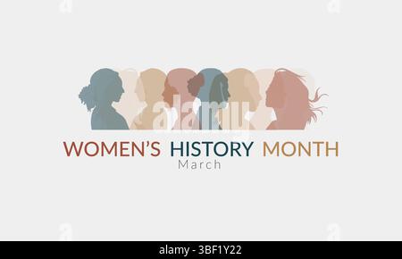 Silhouette profiles of diverse women stand together with layered colors, illustrating unity and strength against a bright background. Stock Vector
