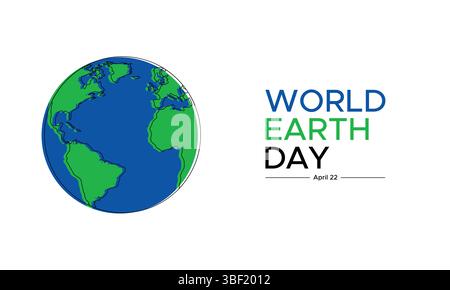 Planet earth globe graphic in blue and green showing continents promoting April 22 Earth Day celebration for environmental and ecological awareness Stock Vector