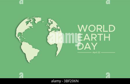 Pale green Earth globe illustration with white lettering for Earth Day set on a green background creating a simple, environmental graphic. Stock Vector