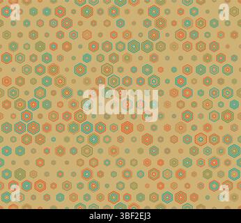 Geometric background. Multicolored geometric elements of varied size. Bold stacked rounded hexagons mosaic cells. Honeycomb geometric shapes. Stock Vector