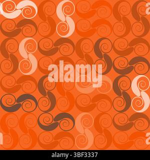 A dynamic vector artwork showcasing a repeating spiral pattern in shades of orange and brown on a gray background, ideal for bold and modern design ap Stock Vector