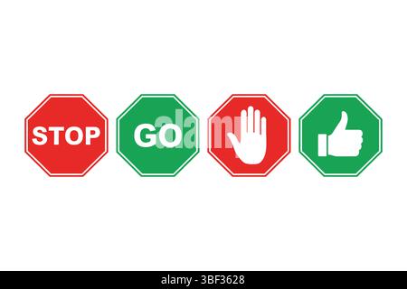 Traffic control stop signs. Hand gesture warning icons. Prohibition ...