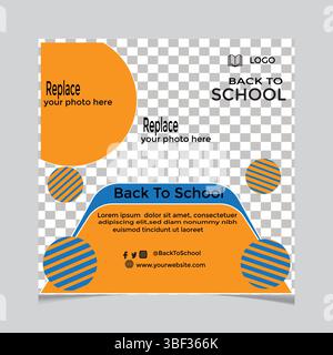 Back-to-School Social Media Template with Placeholders Stock Vector
