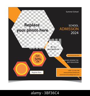 2030 School Admission Open Social Media Template, or Modern School Admission 2032 Social Media Post Design Stock Vector