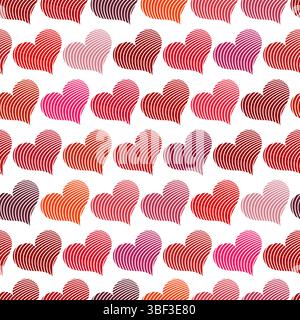 Seamless pattern with red hearts. Different red hearts on a white background. Vector valentine illustration. Stock Vector