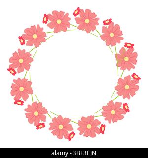 Red circular frame with decorative flowers motifs. Abstract botanical vector design perfect for greeting cards, banners, and invitations Stock Vector