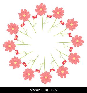 Circular red border with ornamental flowers. Stylish botanical vector design perfect for greeting cards, banners, and event invitations Stock Vector