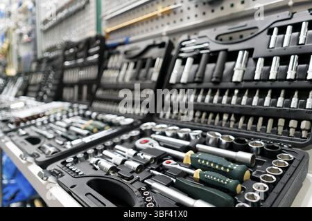 Tool kit for car repair. Repair faults on road and in workshop Stock Photo