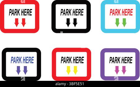 Flat parking fee information icons in multiple colors for urban signage, web or print design Stock Vector