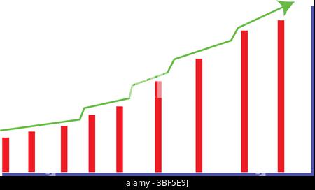 Red column chart with green line graph for financial growth, business metrics, or stock trends. Stock Vector
