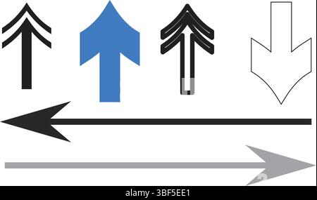 Straight and curved bold arrow symbols for wayfinding, street signs, and directional mapping Stock Vector
