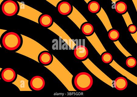 Waves and polka dots patterns with beautiful colors inspired by the beauty of the Bornean Bristlehead bird. Vector illustration. Perfect for wallpaper or textile. Stock Vector