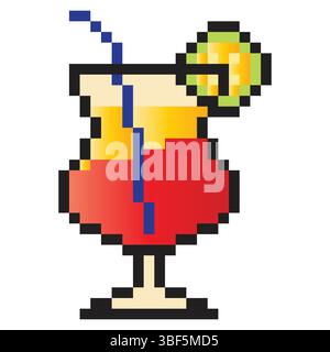 Cocktail in pixel art style Stock Vector