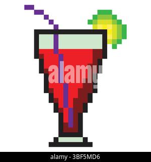 Cocktail in pixel art style Stock Vector