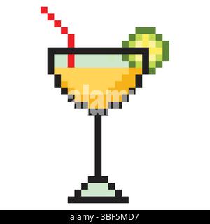 Cocktail in pixel art style Stock Vector