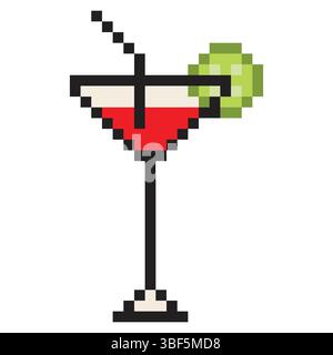 Cocktail in pixel art style Stock Vector