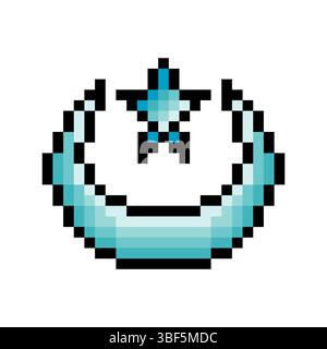 Crescent moon with stars in pixel art Stock Vector