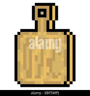Wooden cutting board with pixel art isolated on white background Stock Vector
