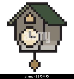 Cuckoo clock in pixel art style Stock Vector