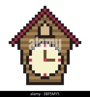 Cuckoo clock in pixel art style Stock Vector