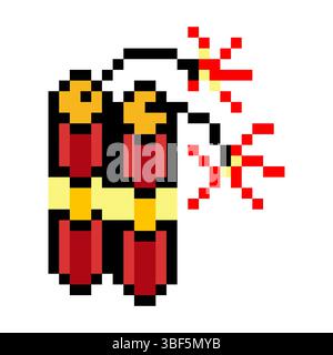 Dynamite bomb weapon in pixel art style Stock Vector