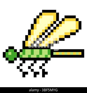 Dragonfly insect in pixel art style Stock Vector