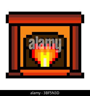 Fireplace in pixel art style Stock Vector