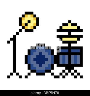 Drum set in pixel art style Stock Vector