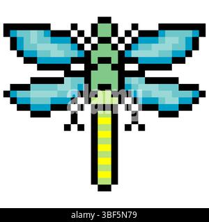 Dragonfly in pixel art style Stock Vector