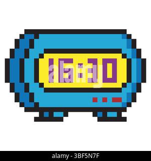 Digital alarm clock in pixel art style Stock Vector