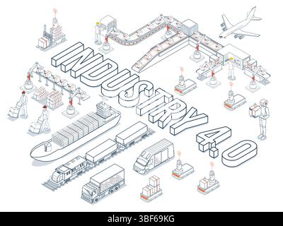 Smart Industry 4.0 with Factory automation, Autonomous robot industrial technology. The steps of the industrial revolution. Stock Vector