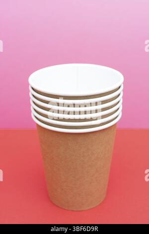 Brown disposable paper cups for drinks Stock Photo