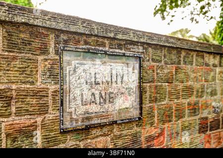 Liverpool, UK - July 20, 2019: Views of street signs and the street of Penny Lane in Liverpool Stock Photo