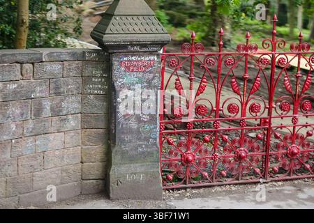 Liverpool, UK - July 20, 2019: The gates outside of Strawberry Fields Stock Photo