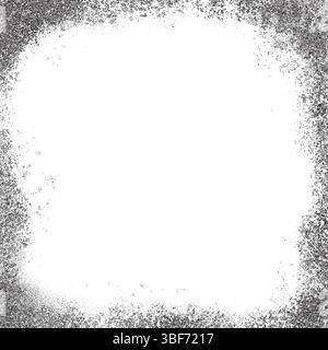 Grunge frame with grainy torn border on white background. Brushed rough textured fade. Old sandy noisy vector halftone square template. Abstract Stock Vector