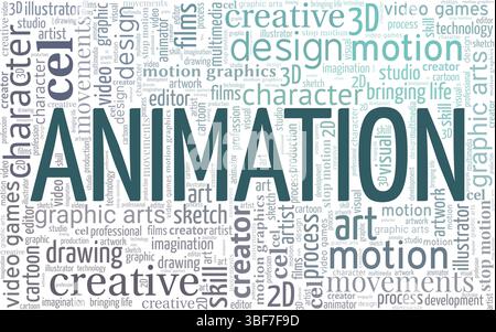 Animation word cloud conceptual design isolated on white background. Stock Vector