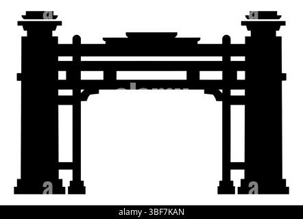 Vector silhouette of a traditional asian gate for graphic design and architectural projects use in designs Stock Vector