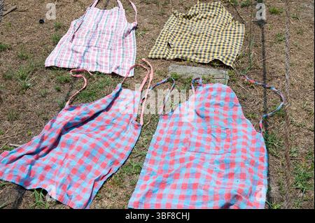 Clothes Lying On The Sidewalk For To Dry, Lifestyle And Culture Of India, Dhobi Ghat Laundry Washing In Kochi, Asia Stock Photo