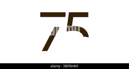Minimalist Number 75 in Modern Cut-Out Style, Bold Abstract Typeface for Creative Design, Birthday, Anniversary, Poster or Logo Use. Vector Stock Vector