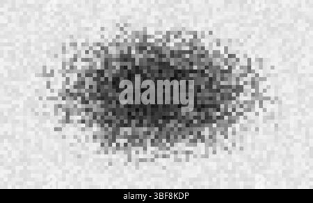 Grainy pixel censorship cloud. Centered black blur simulates heavy noise interference or data masking effect on tech background. High-density texture Stock Vector