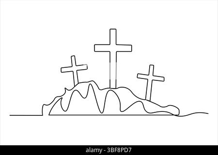 Minimalist Christian icon of three crosses outline Stock Vector