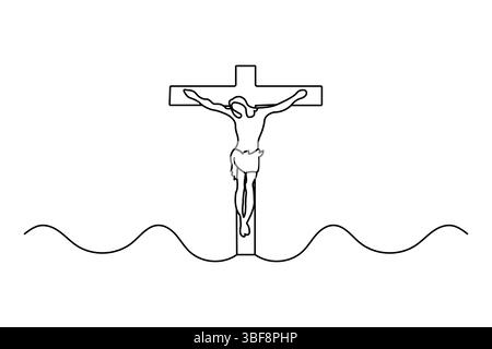 Minimalist Christian icon of three crosses outline Stock Vector