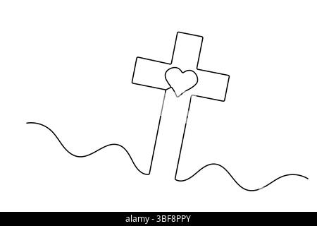 Minimalist Christian icon of three crosses outline Stock Vector