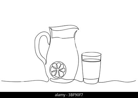 Lemonade pitcher and glass on a simple background in a minimalist style Stock Vector