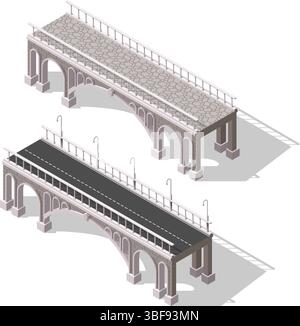 Isometric old bridge set Stock Vector