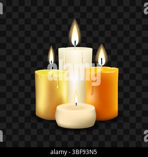 Burning candles set on transparent Stock Vector