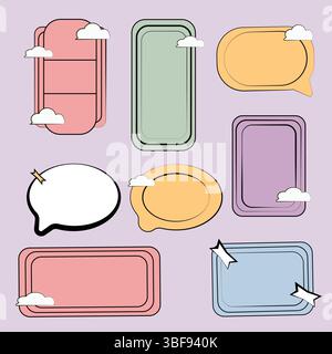 Pastel retro pop frames and elements vector Set.Empty retro comic style speech bubbles set. Stock Vector